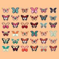 ensemble de papillons colorés dessinés à la main vecteur