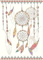 attrape-rêves amérindien dessiné à la main, perles et plumes vecteur
