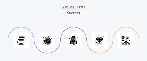 pack d'icônes de glyphe de succès 5, y compris le gagnant. récompense. Commencez. évaluer. diamant vecteur