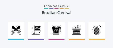 pack d'icônes de glyphe de carnaval brésilien 5 comprenant de la nourriture. musique. Brésil. tambourin. T-shirt. conception d'icônes créatives vecteur