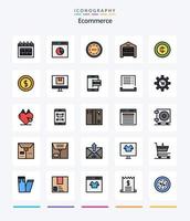 pack d'icônes rempli de 25 lignes de commerce électronique créatif, tel que de l'argent. la structure. statistiques. garage. achats vecteur
