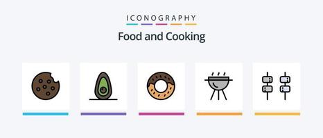 ligne de nourriture remplie de 5 packs d'icônes comprenant. pain. sucré. conception d'icônes créatives vecteur