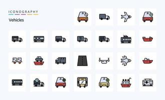 Pack d'icônes de style rempli de 25 véhicules vecteur