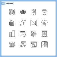 aperçu de l'interface mobile ensemble de 16 pictogrammes d'audit de calcul comptabilité mobile boisson éléments de conception vectoriels modifiables vecteur