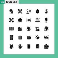 interface mobile glyphe solide ensemble de 25 pictogrammes de technologie d'oeuf de recherche décoration d'oeuf de pâques éléments de conception vectoriels modifiables vecteur