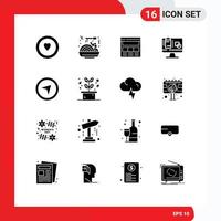 interface mobile glyphe solide ensemble de 16 pictogrammes d'écran de présentation d'interface de direction de pointeur éléments de conception vectoriels modifiables vecteur