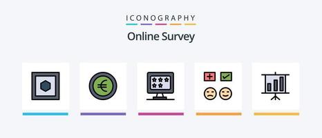 ligne d'enquête en ligne remplie de 5 packs d'icônes, y compris mobile. site Internet . émojis. liste. conception d'icônes créatives vecteur