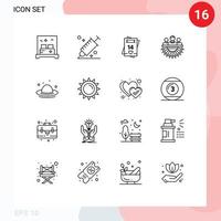 ensemble de 16 symboles d'icônes d'interface utilisateur modernes signes pour l'allocation d'outils de groupe de gestion amour éléments de conception vectoriels modifiables vecteur