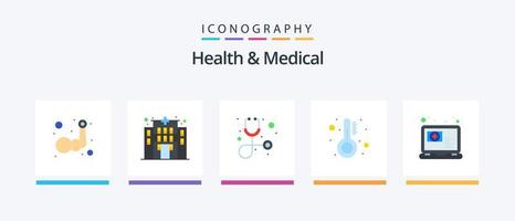 pack d'icônes santé et médical plat 5, y compris rendez-vous. en ligne. soins de santé. médical. Température. conception d'icônes créatives vecteur