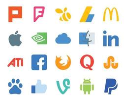 pack de 20 icônes de médias sociaux, y compris le navigateur icloud stumbleupon quora facebook vecteur