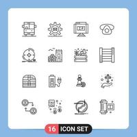 16 ensemble de contours d'interface utilisateur de signes et symboles modernes d'éléments de conception vectoriels modifiables de pointeur d'appel de message téléphonique clinique vecteur