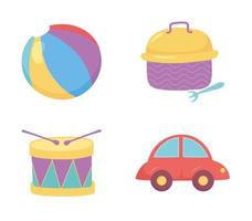 objet de jouets pour que les petits enfants jouent au tambour de voiture de boule de dessin animé et à la boîte à lunch vecteur