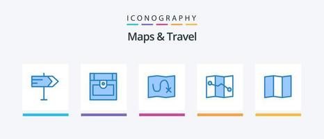 cartes et pack d'icônes bleues de voyage 5 comprenant. cible. carte. conception d'icônes créatives vecteur