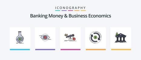 l'argent bancaire et la ligne d'économie d'entreprise ont rempli un pack de 5 icônes, y compris l'investissement. finance. de l'argent. sac. Paiement. conception d'icônes créatives vecteur