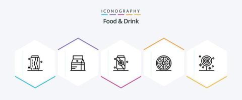 pack d'icônes de 25 lignes de nourriture et de boisson, y compris l'orange. nourriture. jus. boire. doux vecteur