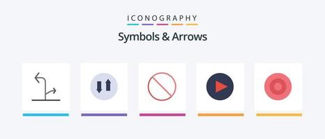 symboles et flèches plat 5 pack d'icônes comprenant. symbolisme. annuler. pancarte. jouer. conception d'icônes créatives vecteur