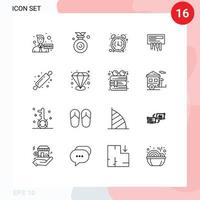 16 ensemble de contours d'interface utilisateur de signes et symboles modernes d'éléments de conception vectoriels modifiables de bureau de routeur d'alarme wifi de boulangerie vecteur