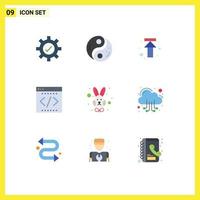 pack de 9 signes et symboles de couleurs plates modernes pour les supports d'impression Web tels que les éléments de conception vectoriels modifiables d'entreprise de bureau d'animaux vecteur