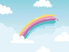couleur de trait arc-en-ciel avec fond de dessin animé ciel nuages vecteur