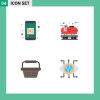 ensemble moderne de 4 icônes et symboles plats tels que chariot d'application mobile chariot à huile écologique éléments de conception vectoriels modifiables vecteur