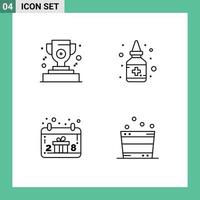 ensemble moderne de 4 pictogrammes de couleurs plates remplies d'éléments de conception vectoriels modifiables de seau de médecine de bouteille de prix vecteur