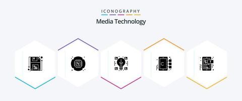 pack d'icônes de 25 glyphes de technologie multimédia, y compris social. cible. Créatif. portable. cellule vecteur