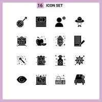 interface mobile glyphe solide ensemble de 16 pictogrammes d'éléments de conception vectoriels modifiables de profil de bord de compte de jour de métro vecteur