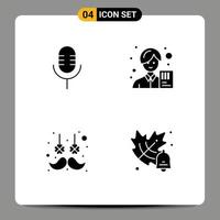 ensemble de 4 pack de glyphes solides commerciaux pour micro cheveux faciaux montrent des éléments de conception vectoriels modifiables de moustache asiatique vecteur