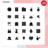 25 glyphes solides universels définis pour les applications web et mobiles gagnant du nuage erreur boisson olympique éléments de conception vectoriels modifiables vecteur