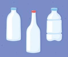 tasses en plastique ou en verre maquettes de bouteilles, bouteilles en plastique et en verre différentes utilisations vecteur