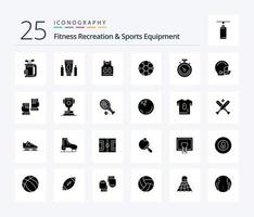 équipement de loisirs et de sport de fitness pack de 25 icônes de glyphes solides, y compris l'horloge. football. soins de santé. Football. sport vecteur