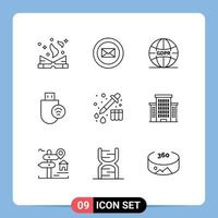 9 concept de contour pour les sites Web mobiles et les applications appareil bâton dispositifs de signal global éléments de conception vectoriels modifiables vecteur