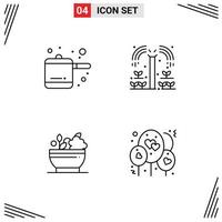 pack d'icônes vectorielles stock de 4 signes et symboles de ligne pour les éléments de conception vectoriels modifiables de coeur à base de plantes de producteur de bol de cuisine vecteur