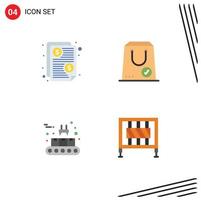 interface mobile icône plate ensemble de 4 pictogrammes de convoyeur de factures payé e production éléments de conception vectoriels modifiables vecteur