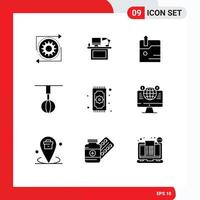 9 concept de glyphe solide pour les sites Web mobiles et les applications appareils électroménagers surveiller le téléchargement d'éléments de conception vectoriels modifiables pour l'entreprise vecteur
