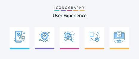 pack d'icônes bleues de l'expérience utilisateur 5, y compris le rapport. l'ordinateur. recherche. des médias sociaux. personnes. conception d'icônes créatives vecteur
