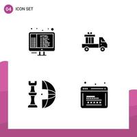 interface mobile glyphe solide ensemble de 4 pictogrammes de code programmation globale envoyer des éléments de conception vectoriels modifiables vecteur