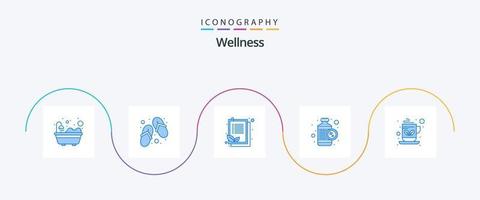 pack d'icônes bien-être bleu 5 comprenant du thé. déjeuner. presse-papiers. rx. cœur vecteur