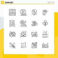 aperçu de l'interface mobile ensemble de 16 pictogrammes d'esprit de seau trouver des éléments de conception vectoriels modifiables de recrutement de processus vecteur
