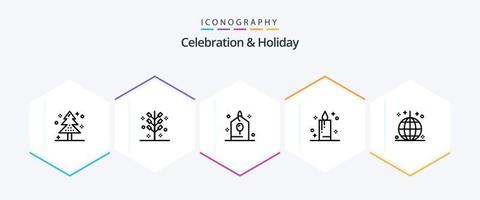 pack d'icônes de 25 lignes de célébration et de vacances, y compris la célébration. fête. feu d'artifice. bougie. cadeau vecteur