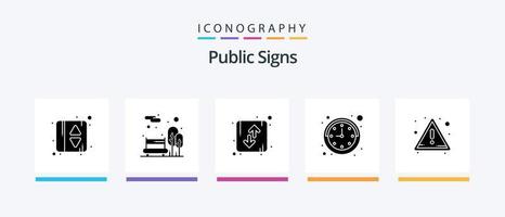 panneaux publics pack d'icônes glyphe 5, y compris l'attention. Regardez. La Flèche. temps. en haut. conception d'icônes créatives vecteur