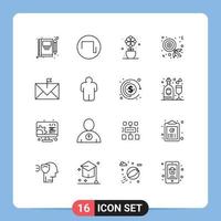 16 icônes créatives signes et symboles modernes de communication par e-mail fleur sucette bonbons éléments de conception vectoriels modifiables vecteur
