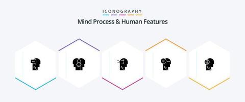 processus mental et fonctionnalités humaines Pack de 25 icônes de glyphes, y compris l'esprit. Humain. changement mental. diriger. cerveau vecteur