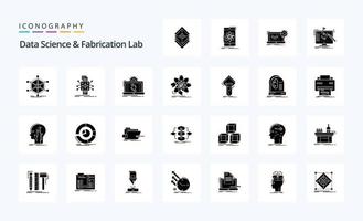 25 pack d'icônes de glyphe solide de laboratoire de science des données et de fabrication vecteur