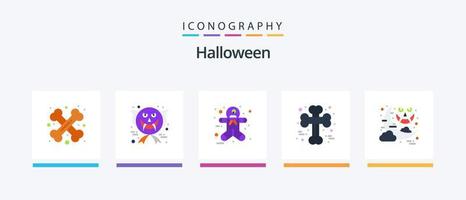 pack d'icônes halloween plat 5, y compris halloween. Halloween. Halloween effrayant. franchi. os. conception d'icônes créatives vecteur