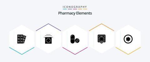 pack d'icônes de 25 glyphes d'éléments de pharmacie, y compris médical. corps . médical. pilules vecteur