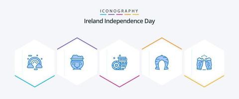 pack d'icônes bleues du jour de l'indépendance de l'irlande 25, y compris la bière. chance. américain. fer à cheval. festival vecteur