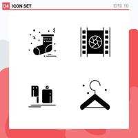 pack de 4 glyphes solides créatifs d'éléments de conception vectoriels éditables de film multimédia de chef de noël vecteur