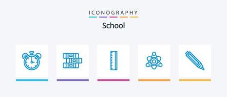 pack d'icônes bleu école 5 comprenant. crayon. règle. stylo. éducation. conception d'icônes créatives vecteur