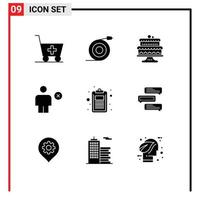 pack de 9 signes et symboles de glyphes solides modernes pour les supports d'impression Web tels que le document moins la cuisson des éléments de conception vectoriels modifiables du corps humain vecteur